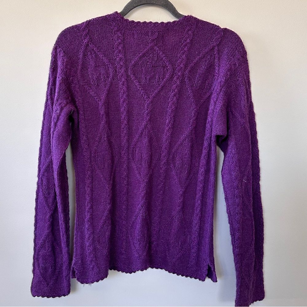 La Vicunita Womens S 100% Baby Alpaca Cable Knit Purple Sweater - Picture 8 of 14